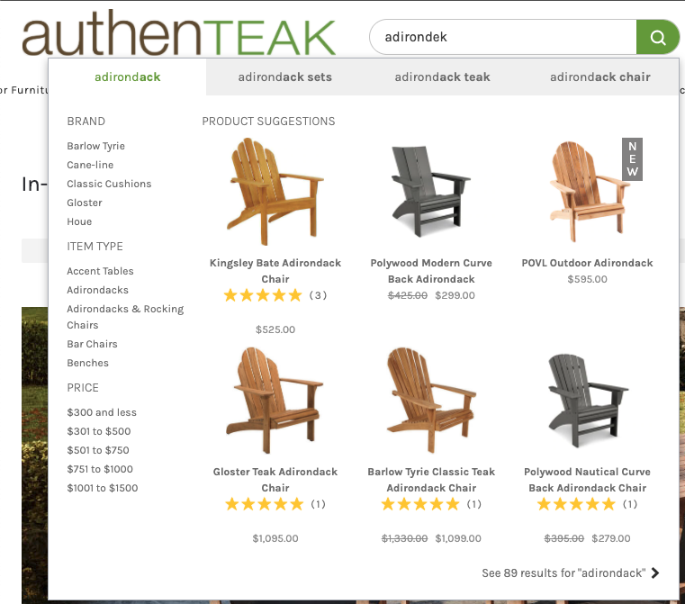 Authenteak site search