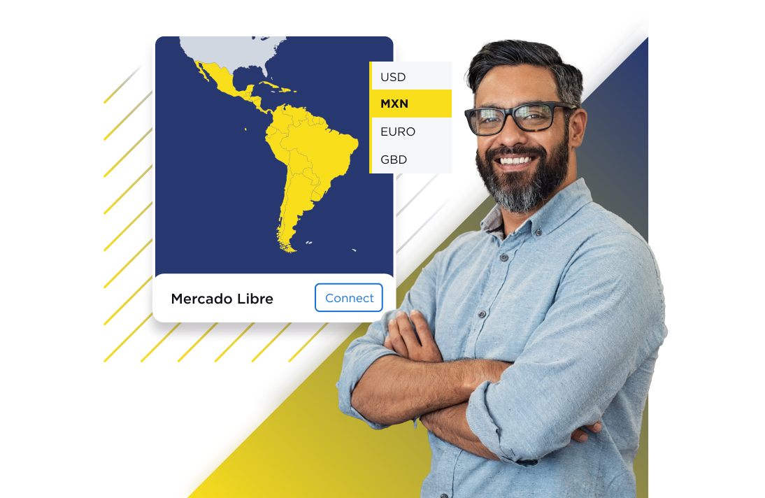 Collage person map latin america currencies channel manager mercado libre