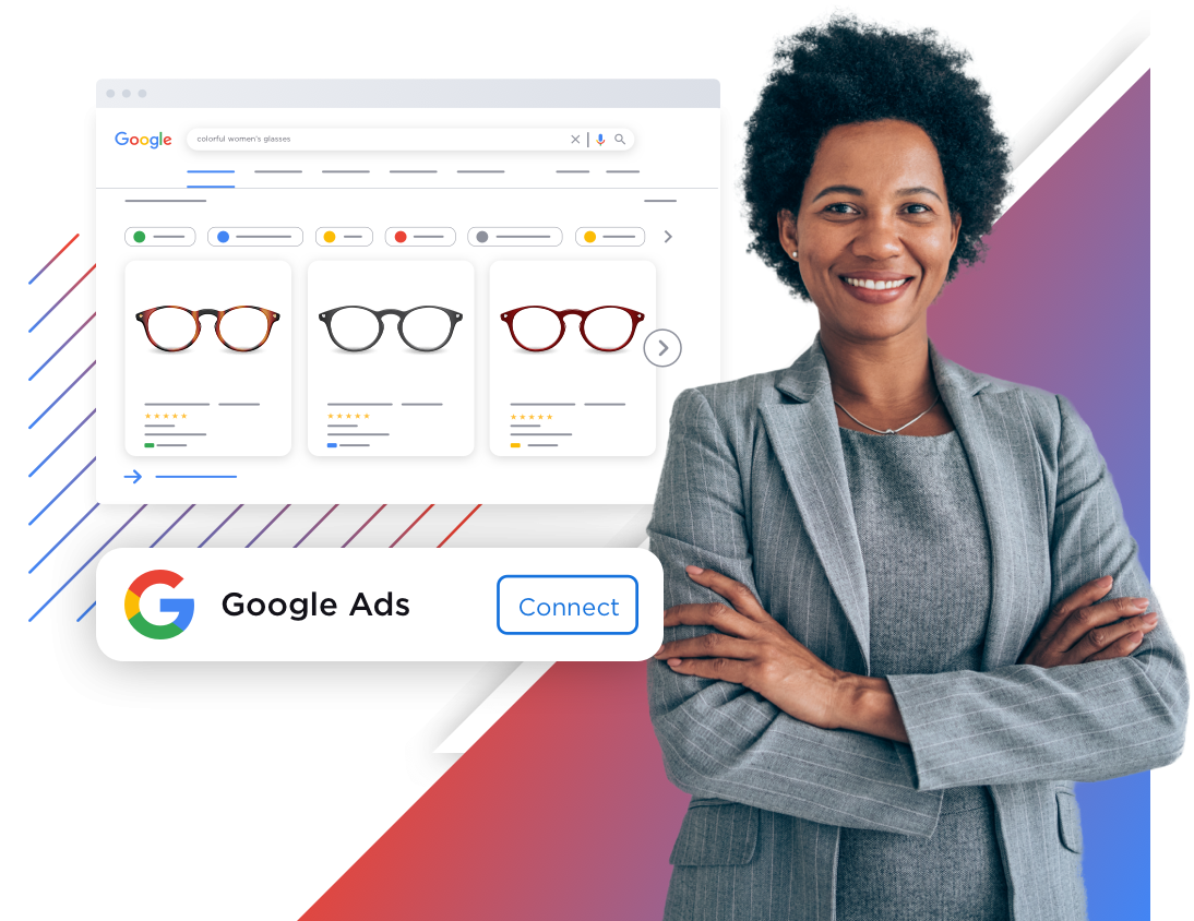 Collage person storefront product glasses channel manager google marketplace