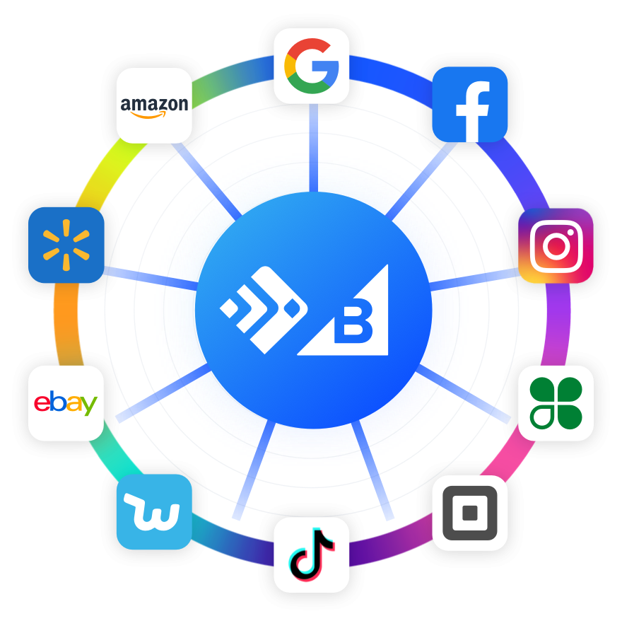 Illustration multi channel feedonomics wheel google walmart facebook